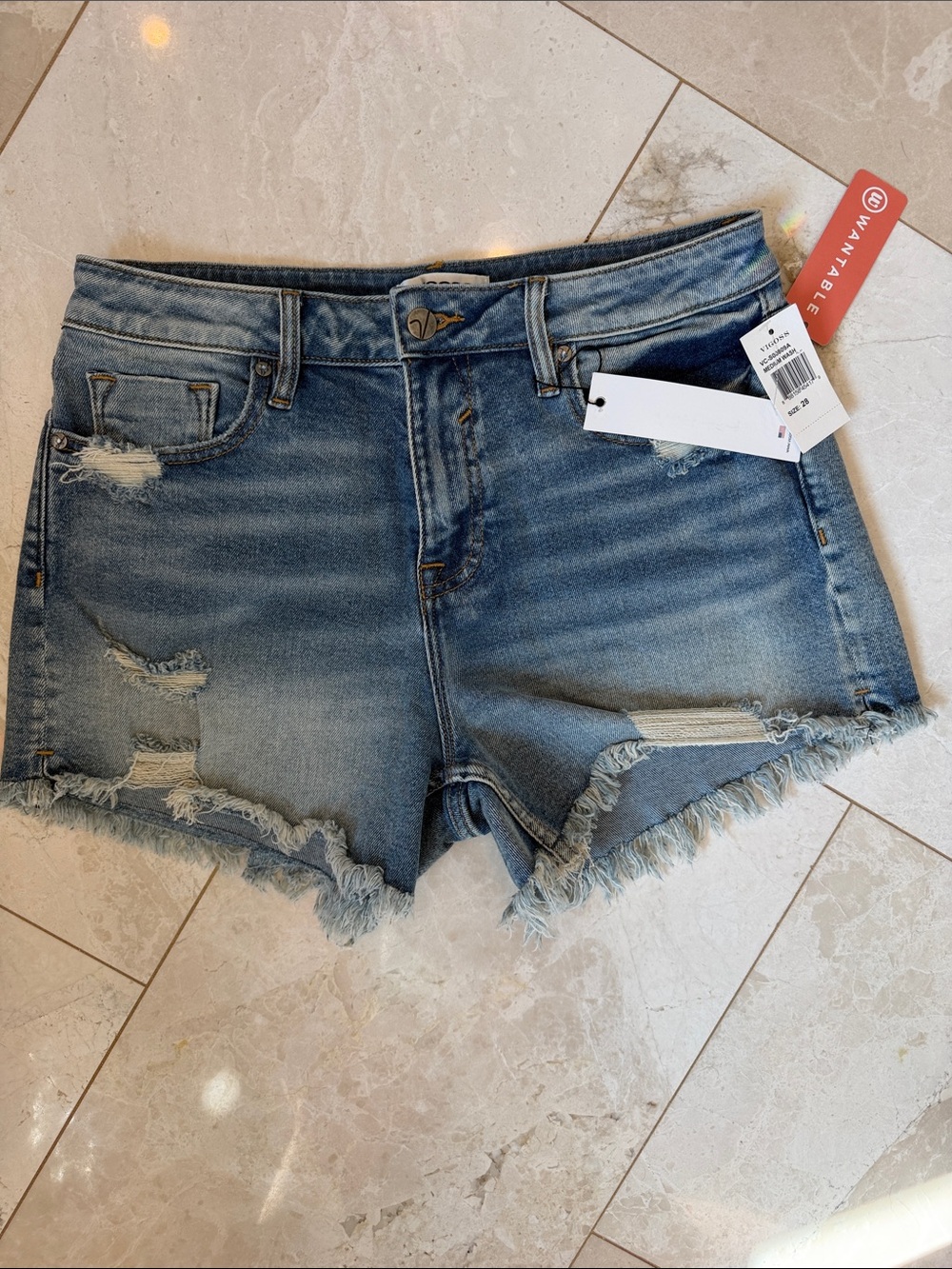 Vigoss Light Blue Distressed Frayed Hem Denim Shorts